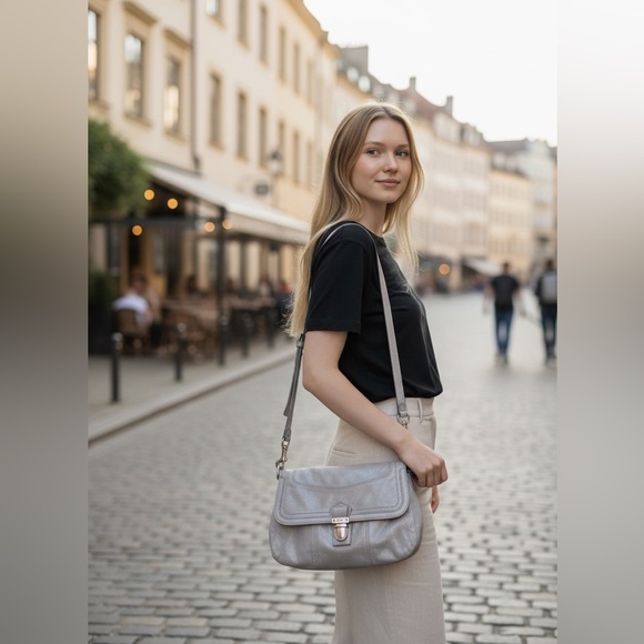 Coach Poppy Layla metallic leather shoulder bag in a shimmery gray/silver EUC - Picture 2 of 12